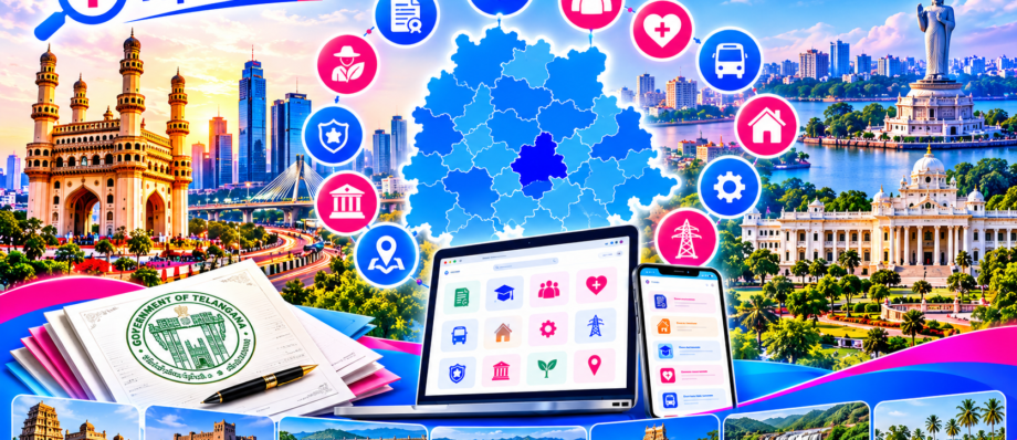 Telangana Government useful links and online services including MeeSeva, certificates, education, health, jobs, land and transport