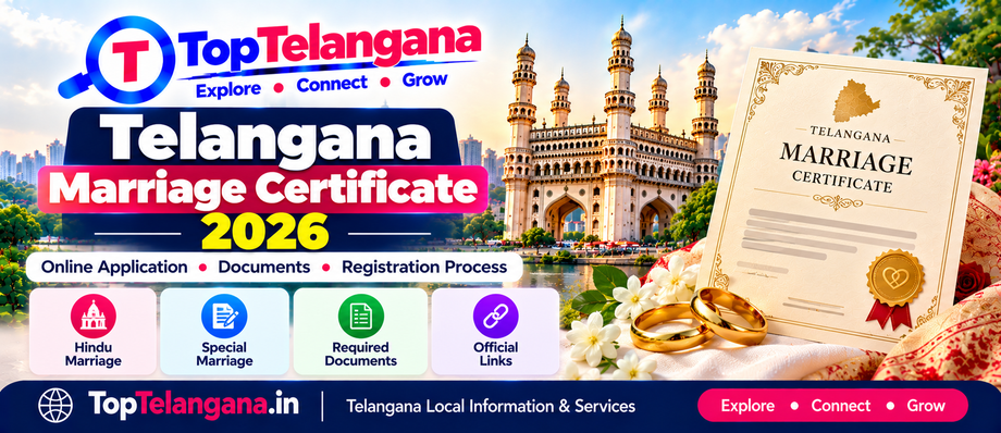 Telangana marriage certificate 2026 online application, required documents and marriage registration guide.